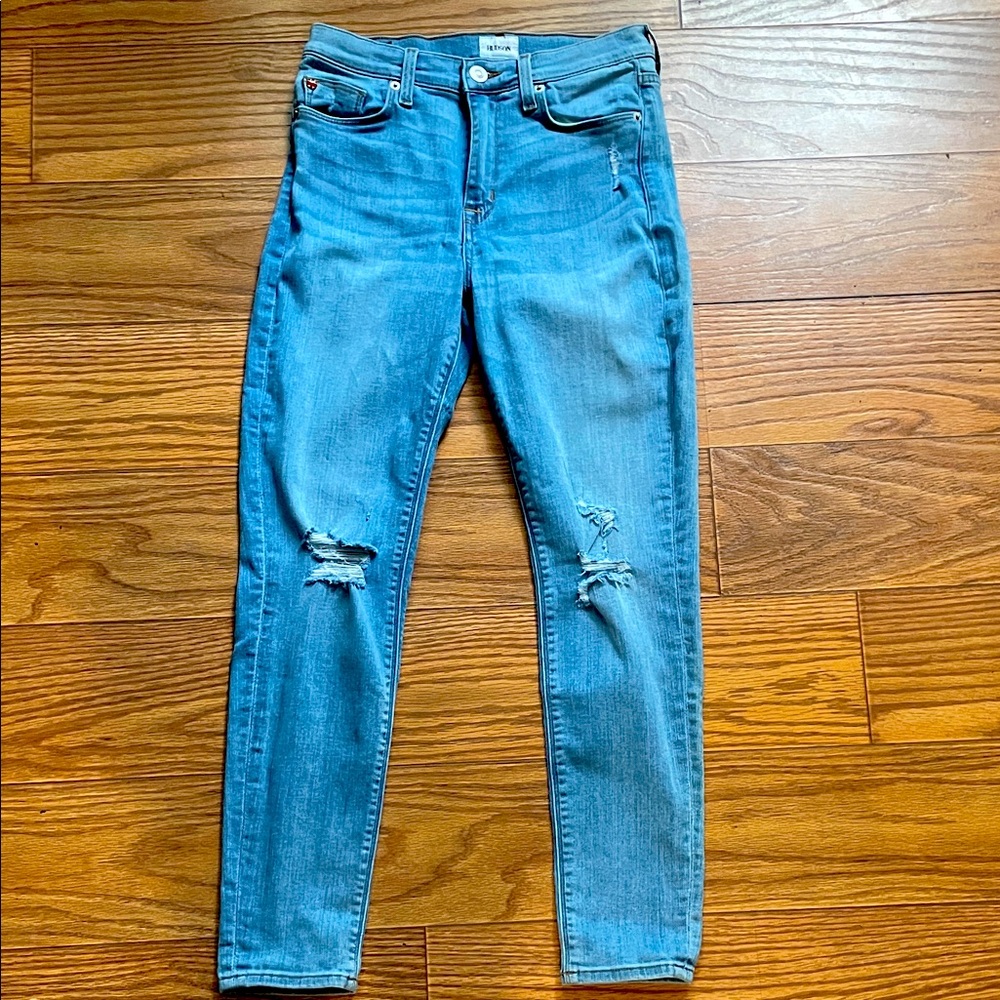 Hudson High Rise Blair Ankle Super Skinny Light Blue Distress Jeans